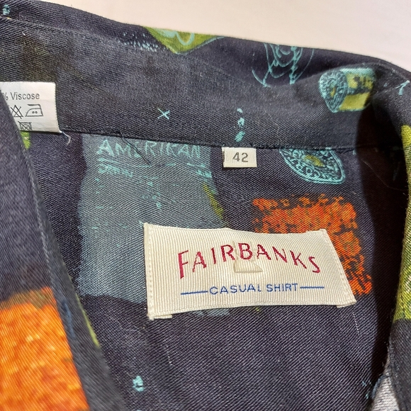 Fairbanks Vintage Casual Black Long Sleeve Shirt Abstract Amerikan Pattern, 42 - Picture 8 of 8
